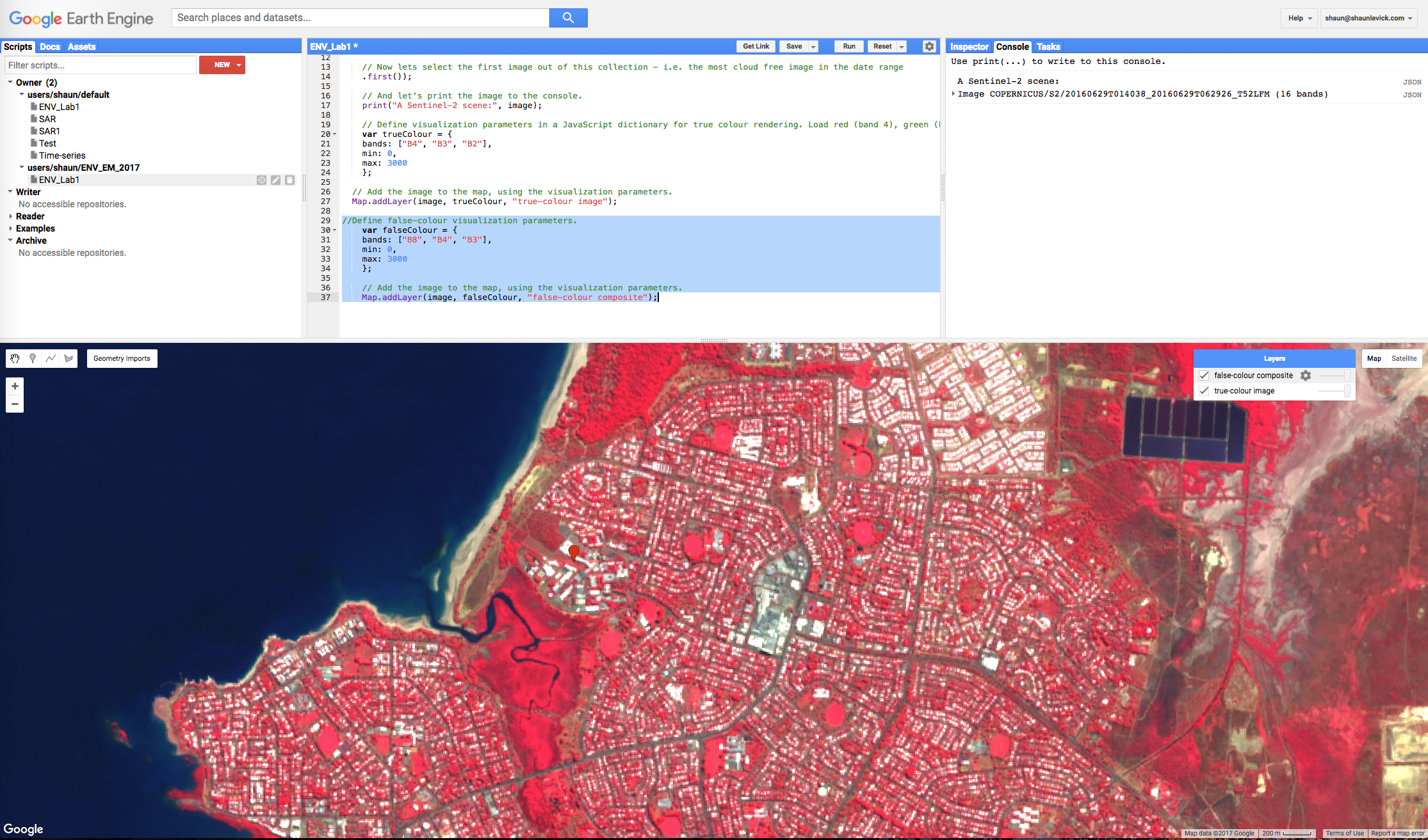 Figure 9. Adding a false colour composite to the map