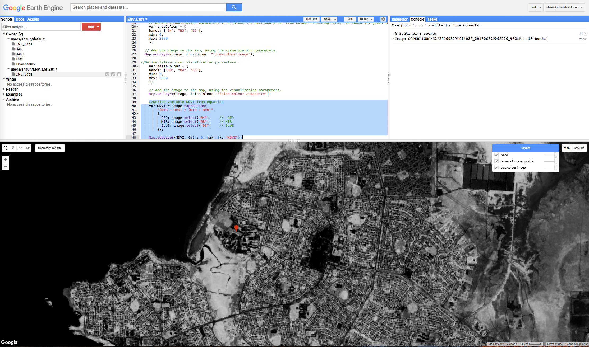 Figure 10. Retrieving NDVI from Sentinel-2